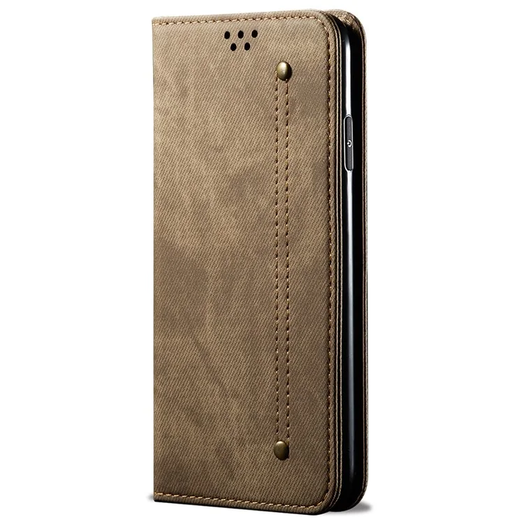 For Honor Magic6 Pro 5G Leather Case Wallet Phone Cover Jeans Cloth Texture - Khaki