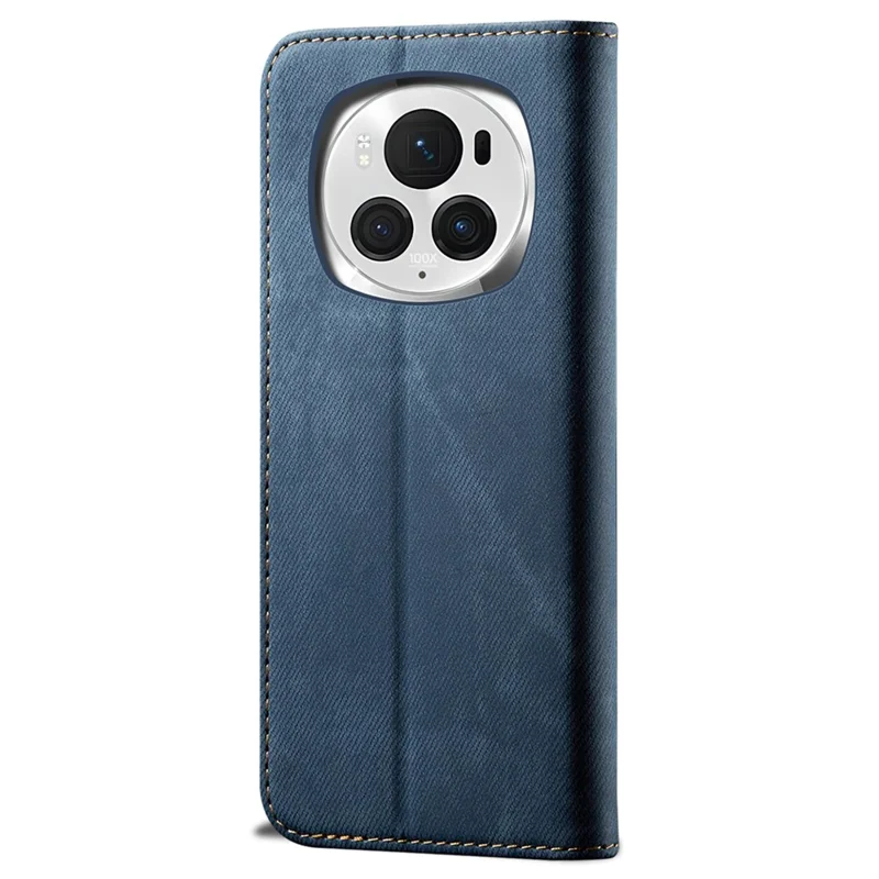 For Honor Magic6 Pro 5G Leather Case Wallet Phone Cover Jeans Cloth Texture - Blue