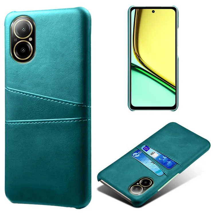 For Realme C67 4G Case Leather Coated PC Phone Back Cover with 2 Card Holders - Green