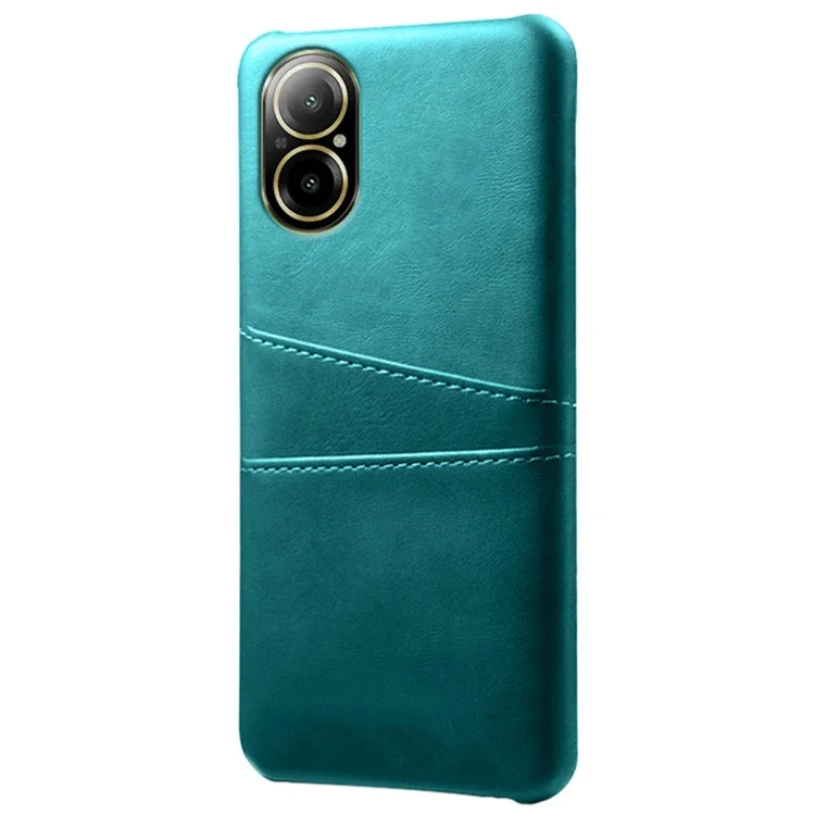 For Realme C67 4G Case Leather Coated PC Phone Back Cover with 2 Card Holders - Green