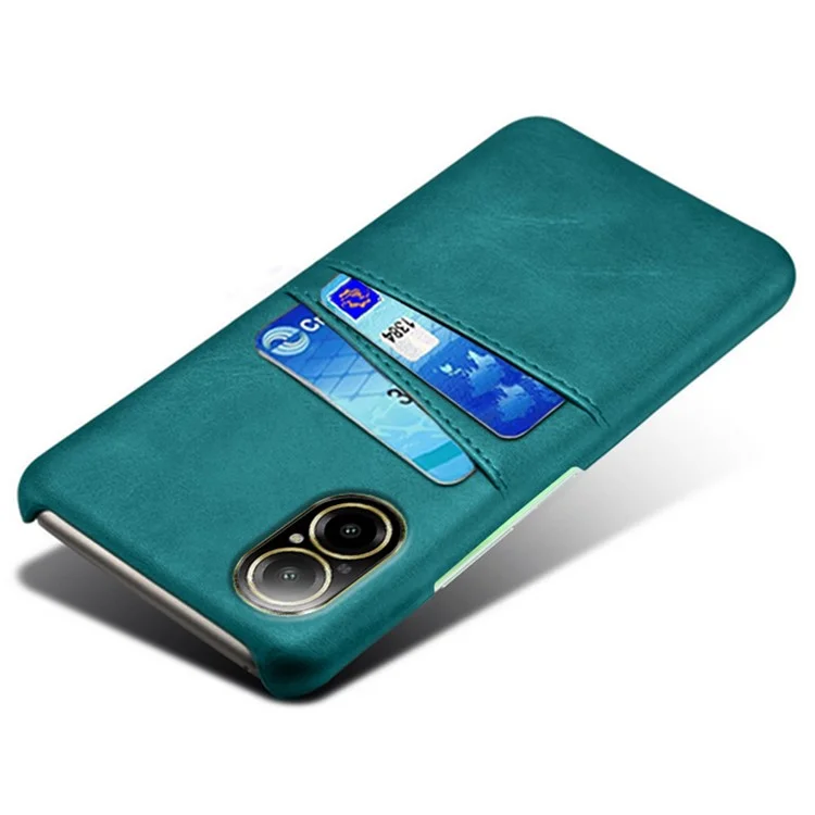 For Realme C67 4G Case Leather Coated PC Phone Back Cover with 2 Card Holders - Green
