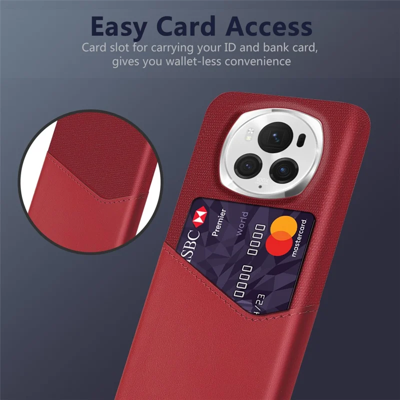 For Honor Magic6 Pro 5G Case Cloth Texture Phone Cover with Card Holder - Red