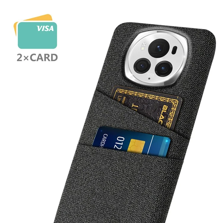 For Honor Magic6 Pro 5G Cloth Texture Phone Case Dual Card Holder PC Cover - Schwarz