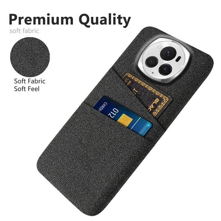 For Honor Magic6 Pro 5G Cloth Texture Phone Case Dual Card Holder PC Cover - Schwarz