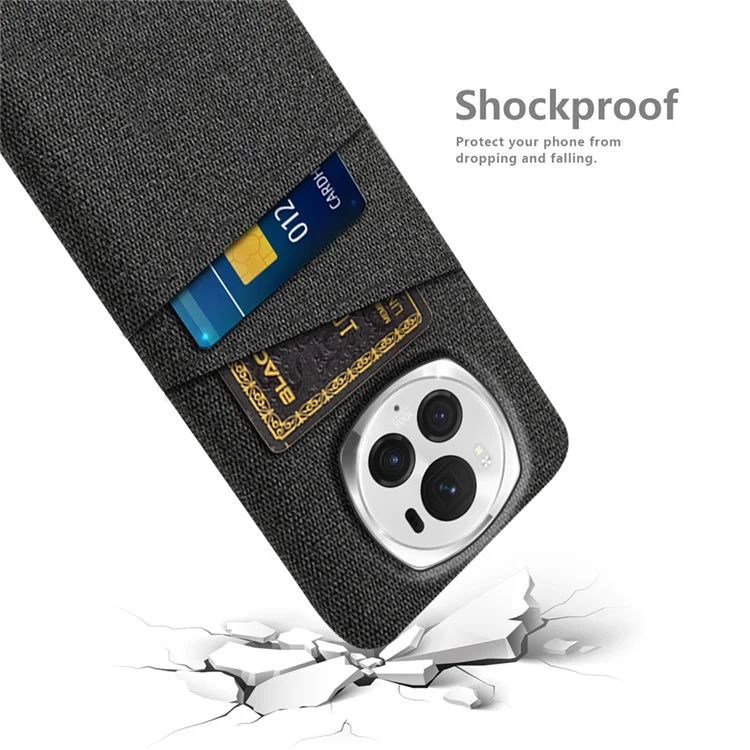 For Honor Magic6 Pro 5G Cloth Texture Phone Case Dual Card Holder PC Cover - Schwarz