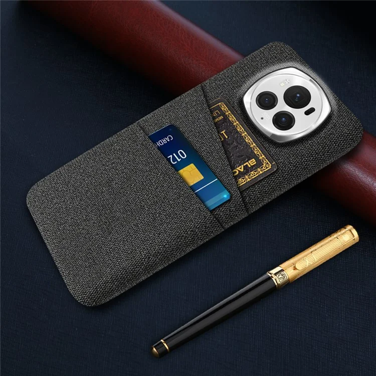 For Honor Magic6 Pro 5G Cloth Texture Phone Case Dual Card Holder PC Cover - Schwarz