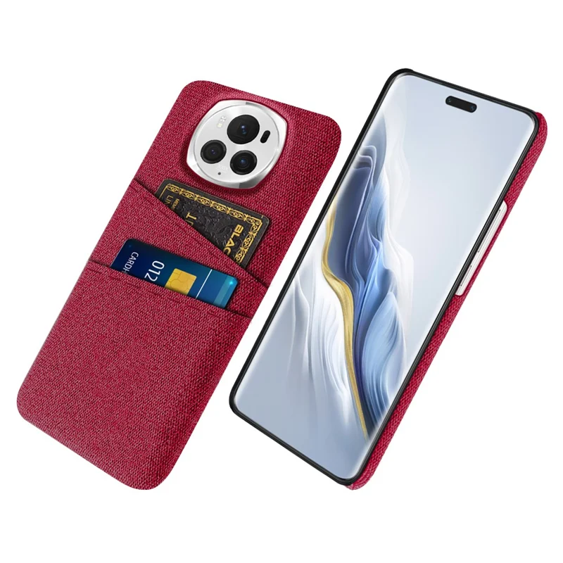 For Honor Magic6 Pro 5G Cloth Texture Phone Case Dual Card Holder PC Cover - Red