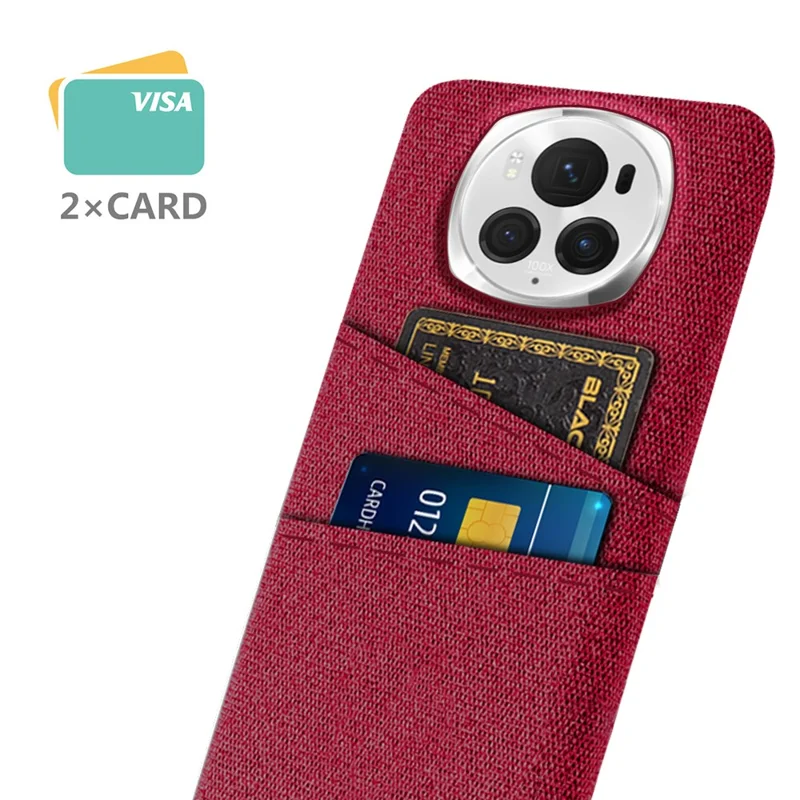 For Honor Magic6 Pro 5G Cloth Texture Phone Case Dual Card Holder PC Cover - Red