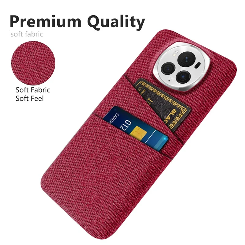 For Honor Magic6 Pro 5G Cloth Texture Phone Case Dual Card Holder PC Cover - Red