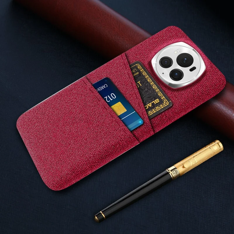 For Honor Magic6 Pro 5G Cloth Texture Phone Case Dual Card Holder PC Cover - Red