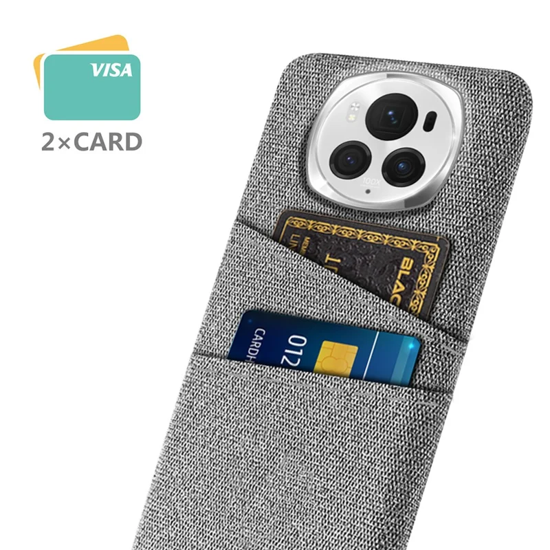 For Honor Magic6 Pro 5G Cloth Texture Phone Case Dual Card Holder PC Cover - Light Grey
