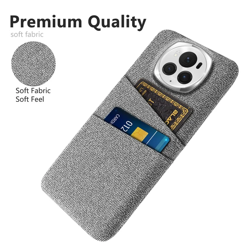 For Honor Magic6 Pro 5G Cloth Texture Phone Case Dual Card Holder PC Cover - Light Grey