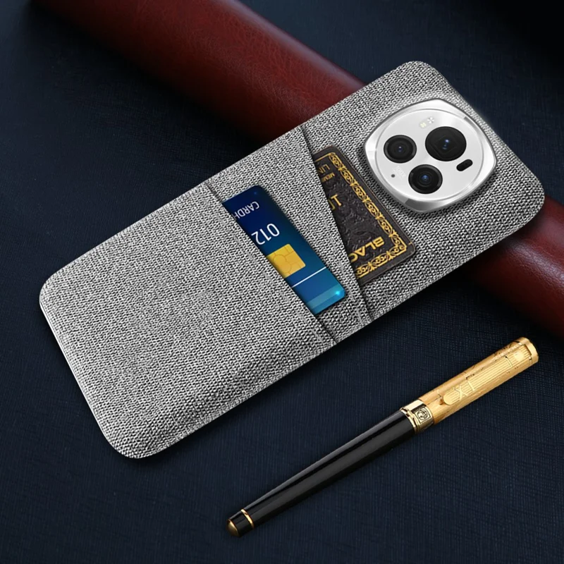For Honor Magic6 Pro 5G Cloth Texture Phone Case Dual Card Holder PC Cover - Light Grey