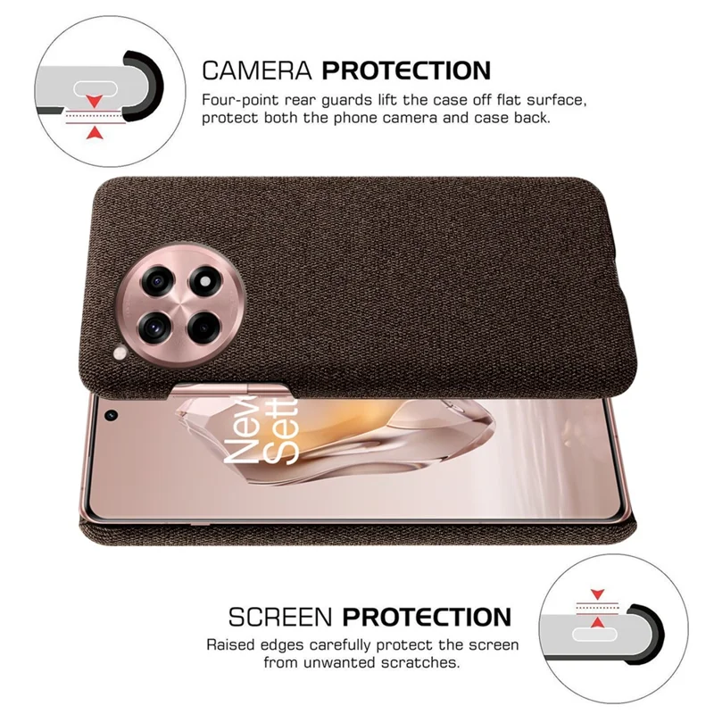 For OnePlus Ace 3 5G / 12R 5G Case Cloth Texture Hard PC+Cloth Anti-scratch Phone Cover - Brown