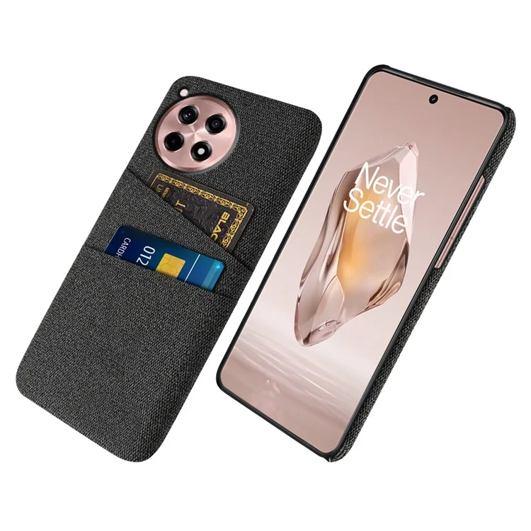 Для OnePlus Ace 3 5G / 12R 5G Чехол Текстура ткани Двойной держатель для карт Жесткий ПК-чехол - Черный