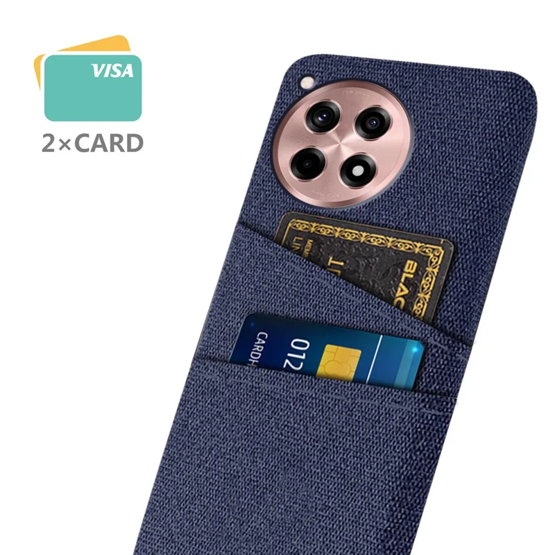 For OnePlus Ace 3 5G / 12R 5G Case Cloth Texture Dual Card Holder Hard PC Cover - Blue