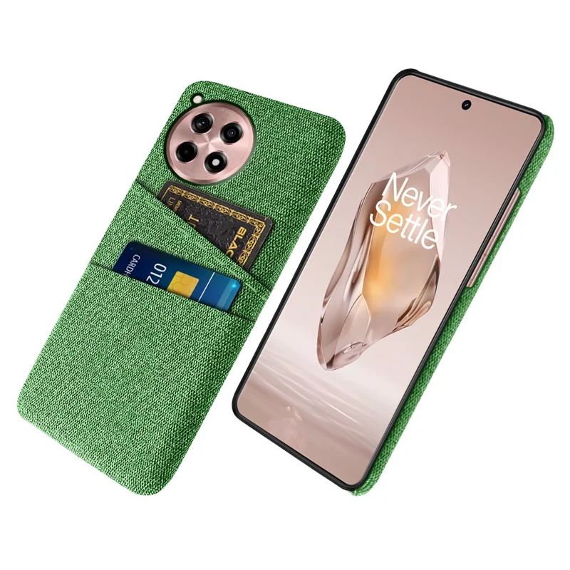 For OnePlus Ace 3 5G / 12R 5G Case Cloth Texture Dual Card Holder Hard PC Cover - Green