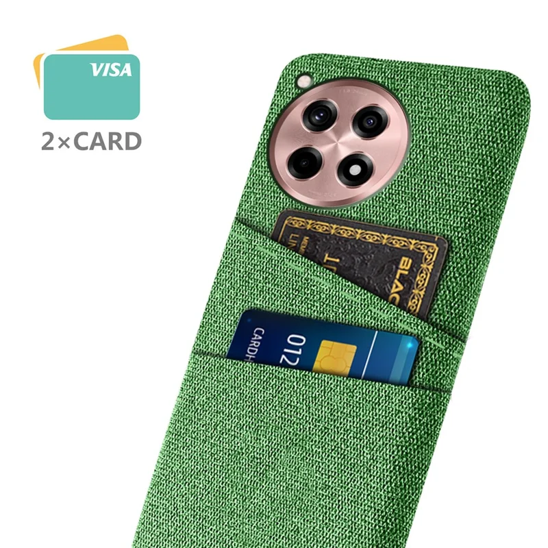 For OnePlus Ace 3 5G / 12R 5G Case Cloth Texture Dual Card Holder Hard PC Cover - Green