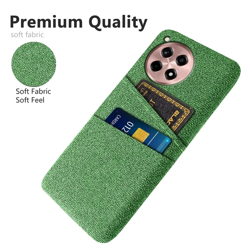 For OnePlus Ace 3 5G / 12R 5G Case Cloth Texture Dual Card Holder Hard PC Cover - Green