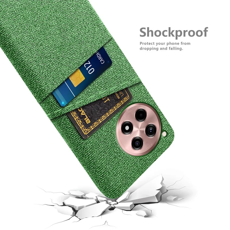 For OnePlus Ace 3 5G / 12R 5G Case Cloth Texture Dual Card Holder Hard PC Cover - Green