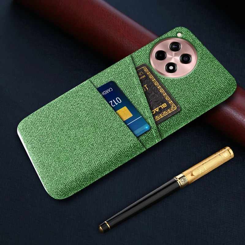 For OnePlus Ace 3 5G / 12R 5G Case Cloth Texture Dual Card Holder Hard PC Cover - Green