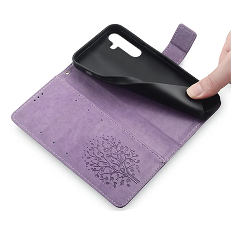 For Samsung Galaxy A54 5G Leather Case Magnetic Imprinted Deer Tree Pattern Phone Cover - Purple
