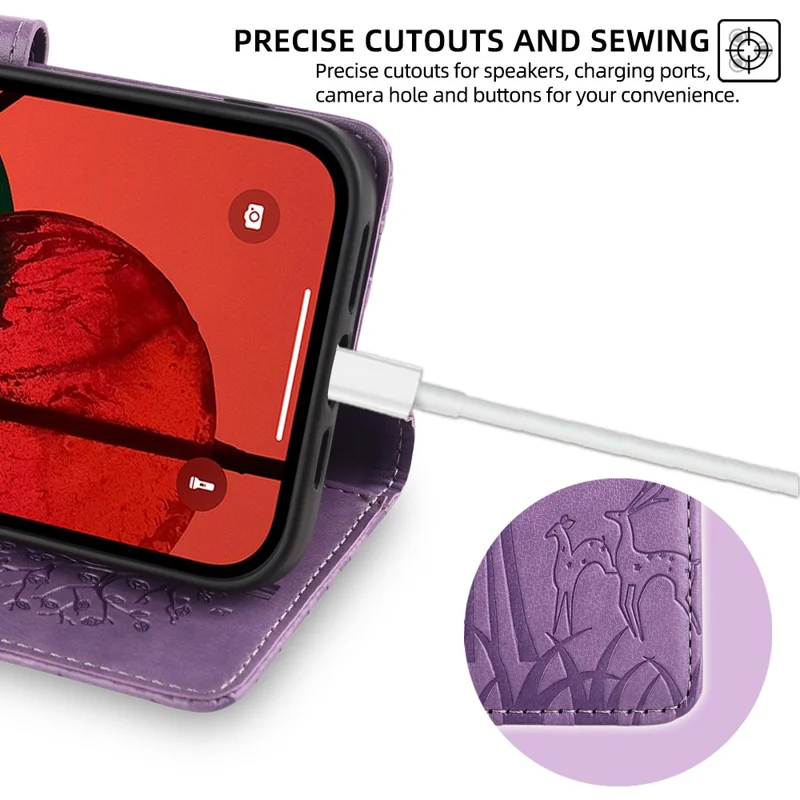 For Samsung Galaxy A54 5G Leather Case Magnetic Imprinted Deer Tree Pattern Phone Cover - Purple