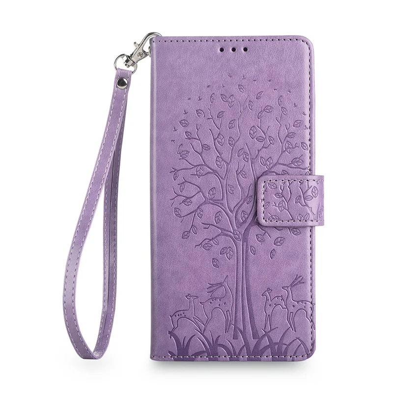 For Samsung Galaxy A54 5G Leather Case Magnetic Imprinted Deer Tree Pattern Phone Cover - Purple