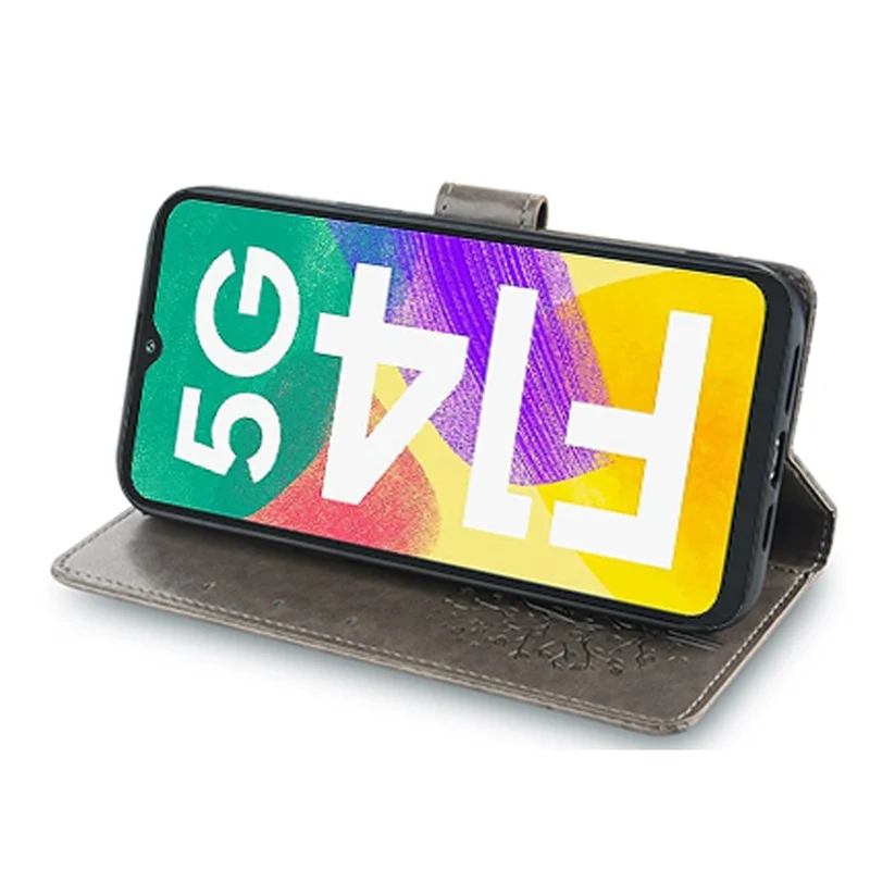Para Samsung Galaxy F14 5G Case Impresso Padrão de Árvore de Cervo Capa Protetora com Alça de Pulso - Cinza