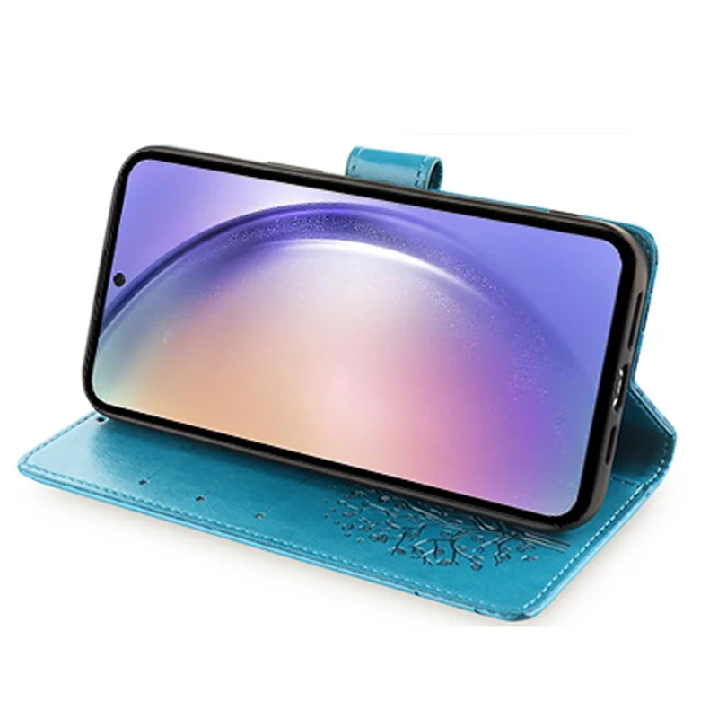 For Samsung Galaxy S23 Phone Case Imprinted Deer Tree Pattern 3 Card Slots Anti-drop Cover - Blue