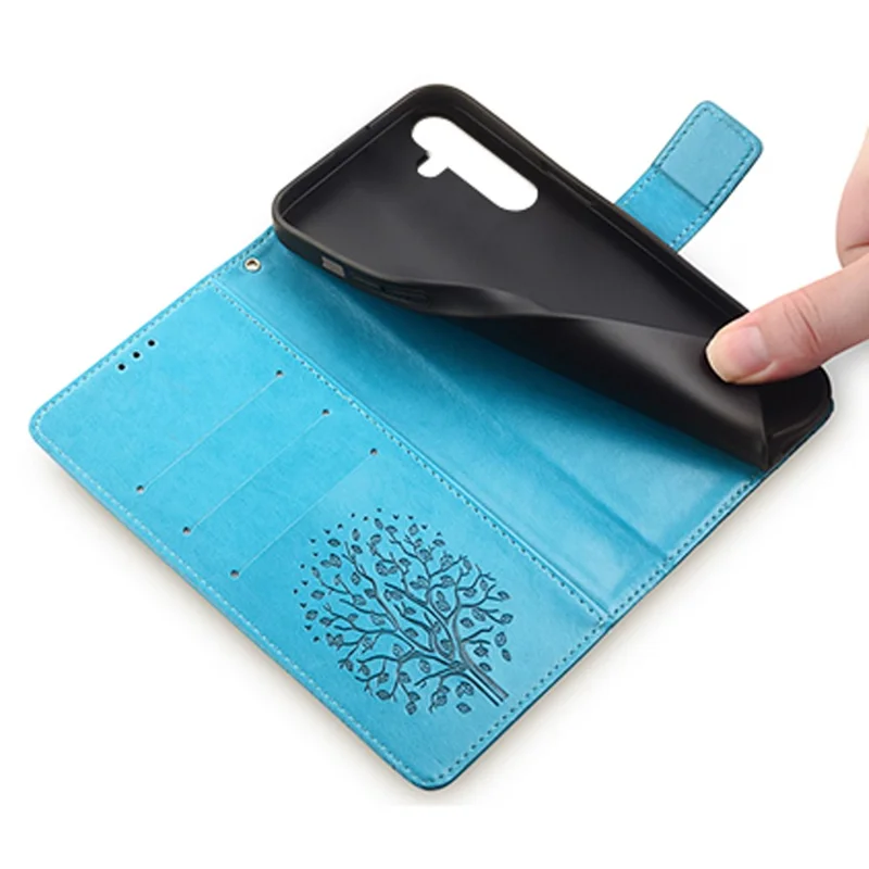 For Samsung Galaxy S23 Phone Case Imprinted Deer Tree Pattern 3 Card Slots Anti-drop Cover - Blue