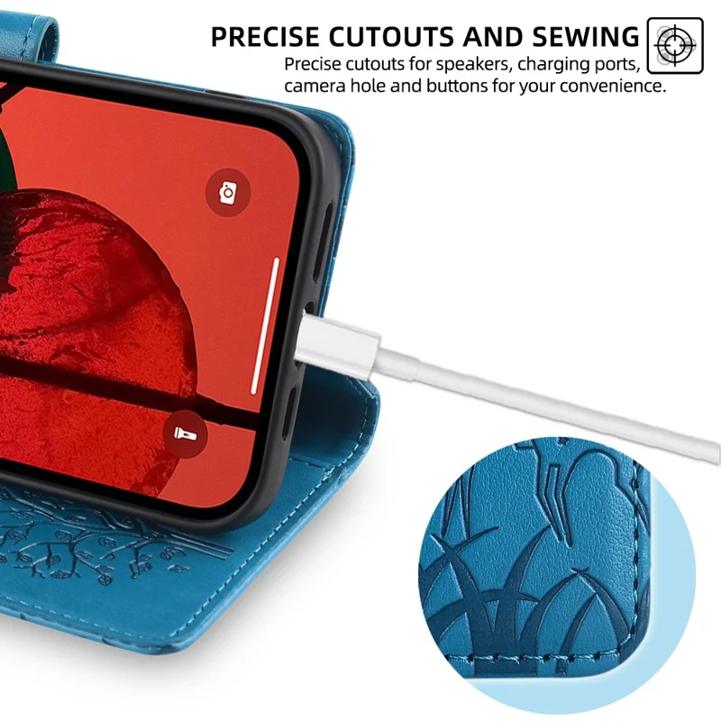 For Samsung Galaxy S23 Phone Case Imprinted Deer Tree Pattern 3 Card Slots Anti-drop Cover - Blue