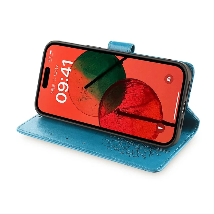 Für iPhone 14 Pro Max Case Magnetische PU-Leder+TPU bedruckte Telefonabdeckung mit Ständer - Blau