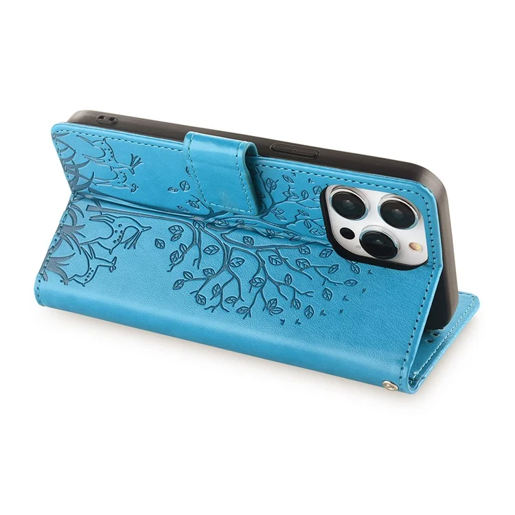 Für iPhone 14 Pro Max Case Magnetische PU-Leder+TPU bedruckte Telefonabdeckung mit Ständer - Blau