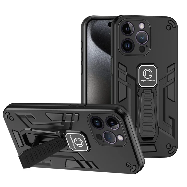 Für iPhone 14 Pro Max Case Hybrid Hard PC Soft TPU Phone Cover Car Mount Kickstand - Schwarz