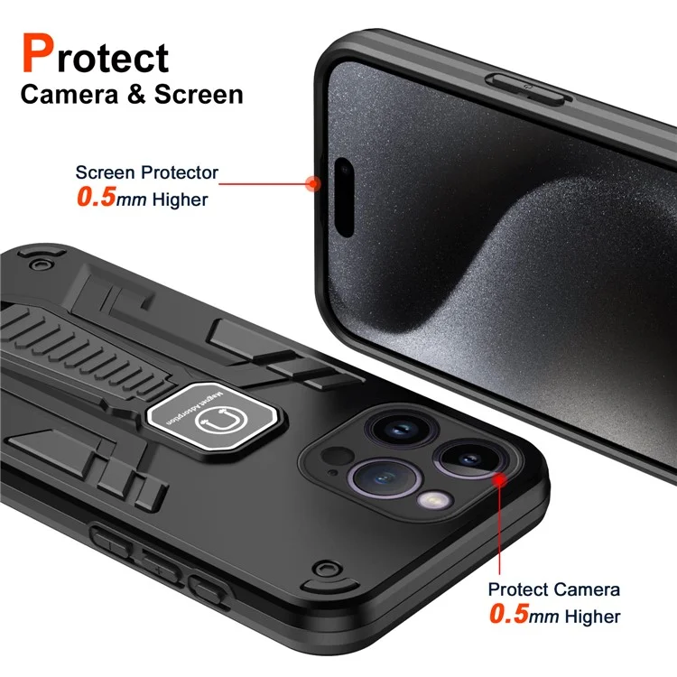 Für iPhone 14 Pro Max Case Hybrid Hard PC Soft TPU Phone Cover Car Mount Kickstand - Schwarz