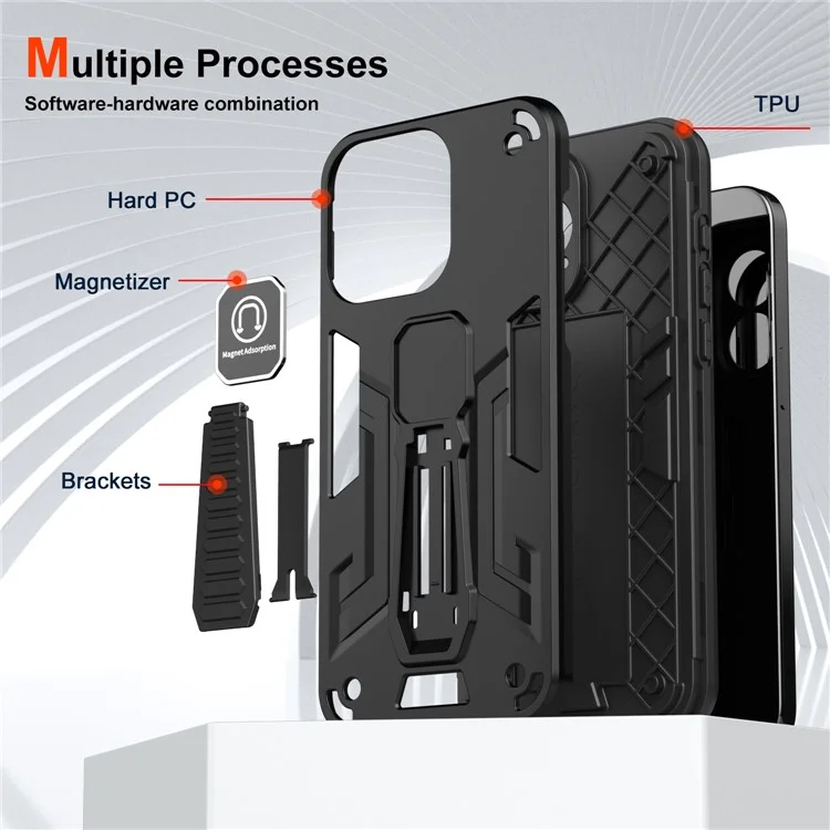 Für iPhone 14 Pro Max Case Hybrid Hard PC Soft TPU Phone Cover Car Mount Kickstand - Schwarz