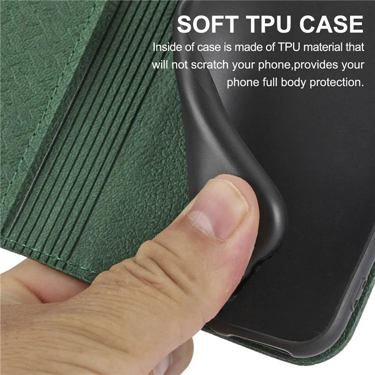 For Samsung Galaxy S24 Ultra Phone Case Woven Texture Leather Folio Wallet Cover - Green