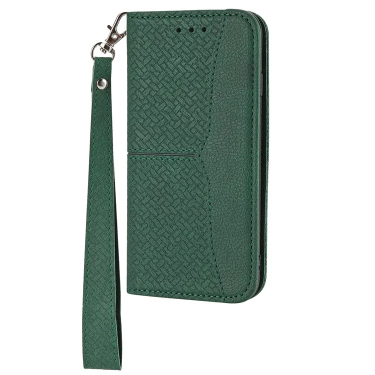 For Samsung Galaxy S24 Ultra Phone Case Woven Texture Leather Folio Wallet Cover - Green
