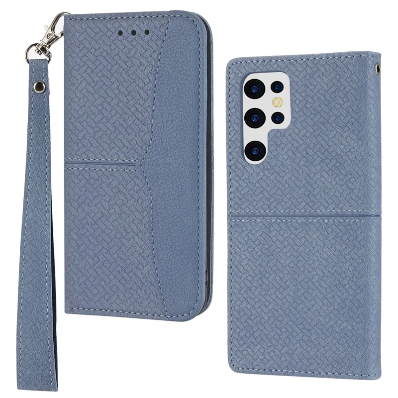 For Samsung Galaxy S24 Ultra Phone Case Woven Texture Leather Folio Wallet Cover - Grey