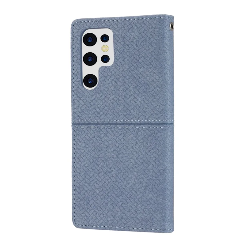 For Samsung Galaxy S24 Ultra Phone Case Woven Texture Leather Folio Wallet Cover - Grey