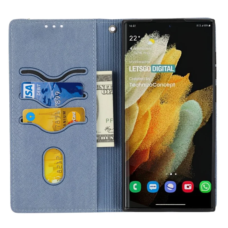 For Samsung Galaxy S24 Ultra Phone Case Woven Texture Leather Folio Wallet Cover - Grey