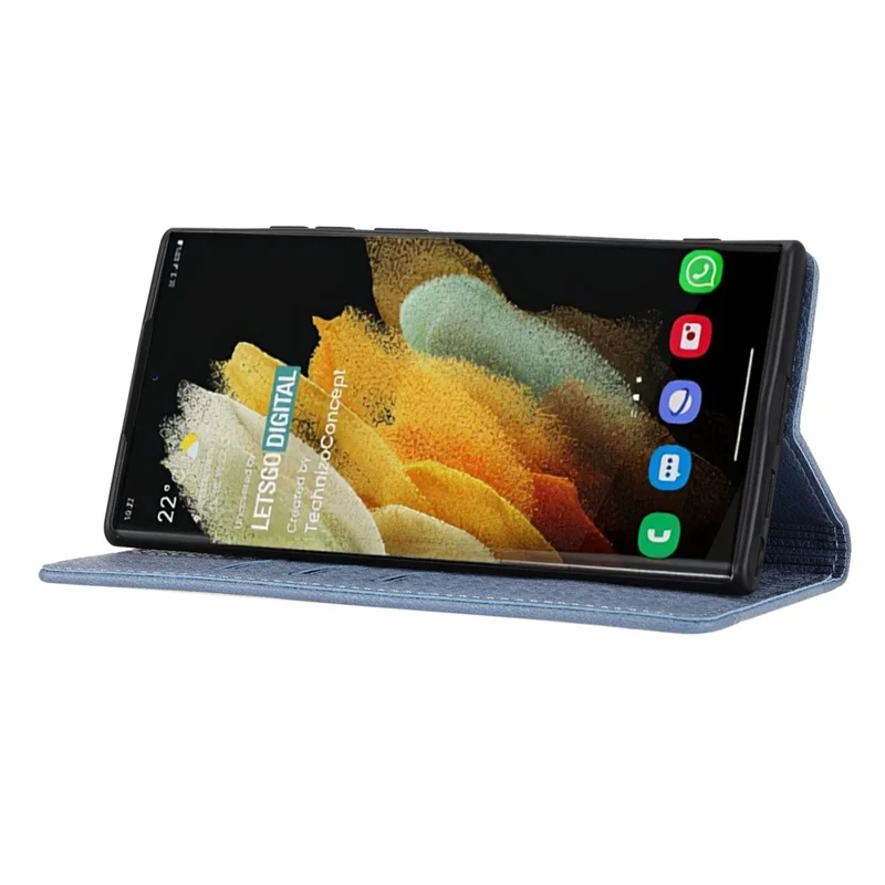 For Samsung Galaxy S24 Ultra Phone Case Woven Texture Leather Folio Wallet Cover - Grey