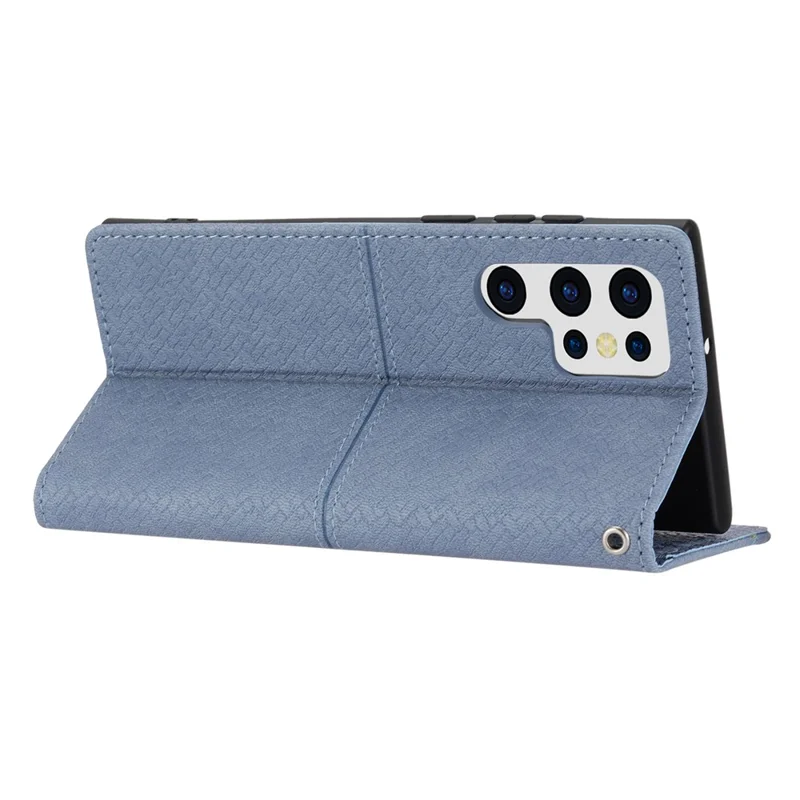 For Samsung Galaxy S24 Ultra Phone Case Woven Texture Leather Folio Wallet Cover - Grey
