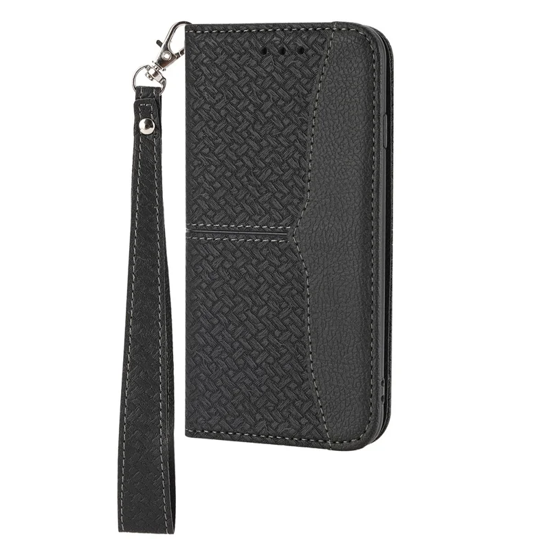 For Samsung Galaxy S24 Ultra Phone Case Woven Texture Leather Folio Wallet Cover - Black