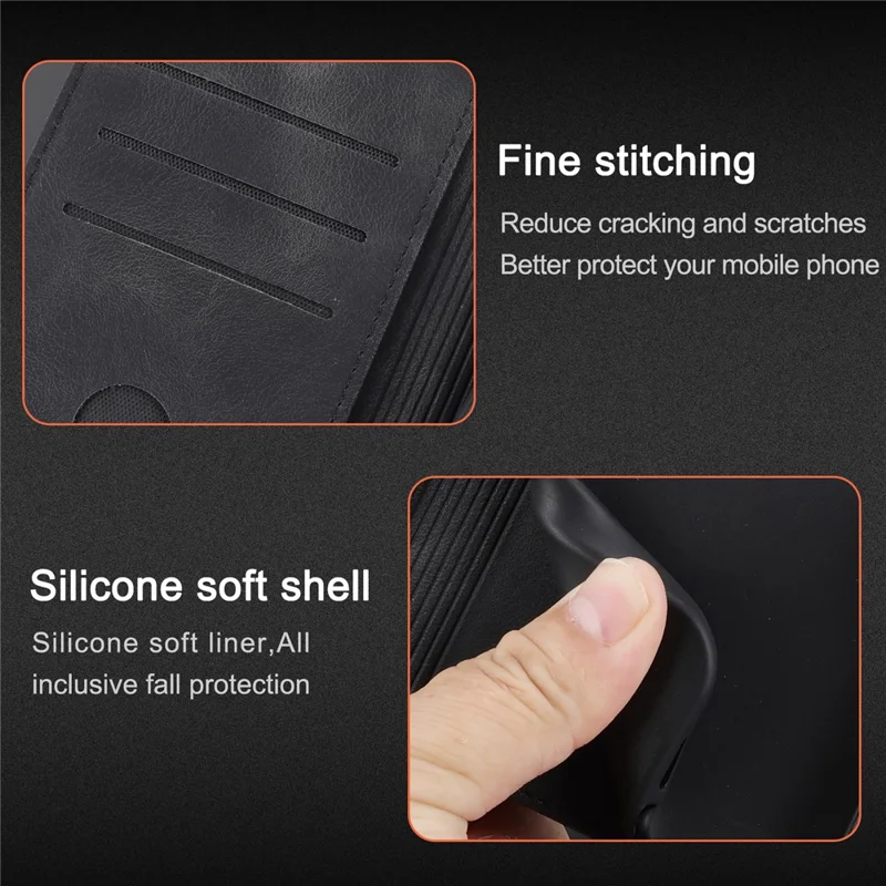 For Samsung Galaxy S24 Case Imprinted Line Wallet Phone Cover with Handy Strap - Black
