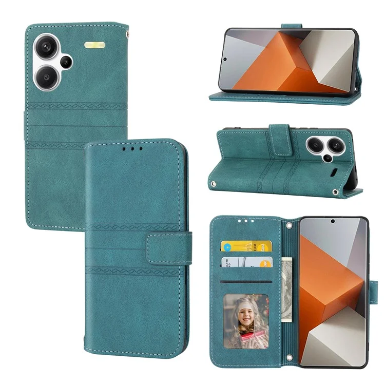 Для Xiaomi Redmi Note 13 Pro+ 5G Чехол Мягкий PU Кожа+ТПУ Гравированный Чехол для Телефона - Зелено-Черный