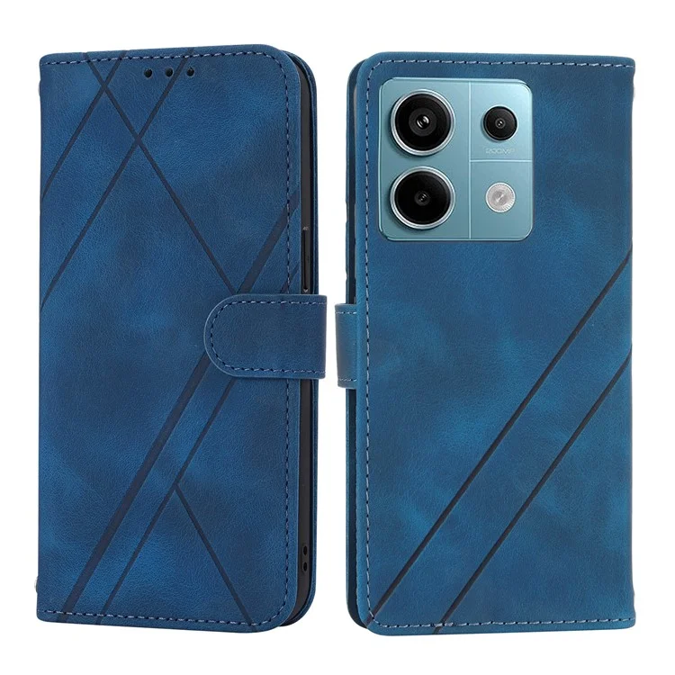 For Xiaomi Redmi Note 13 Pro 5G / Poco X6 5G Wallet Case PU Leather+TPU Phone Cover Imprinted Line - Blue