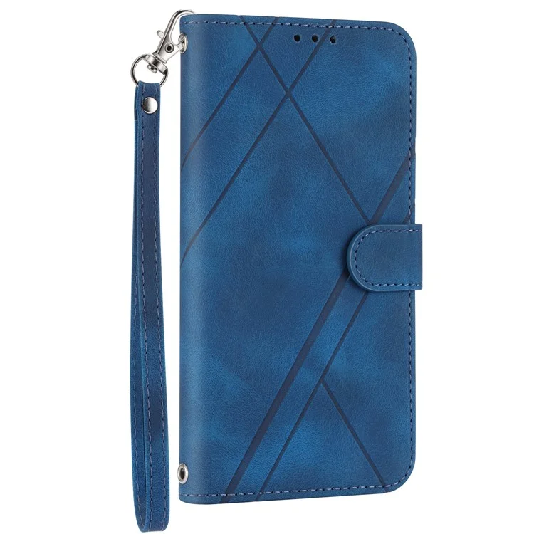 For Xiaomi Redmi Note 13 Pro 5G / Poco X6 5G Wallet Case PU Leather+TPU Phone Cover Imprinted Line - Blue