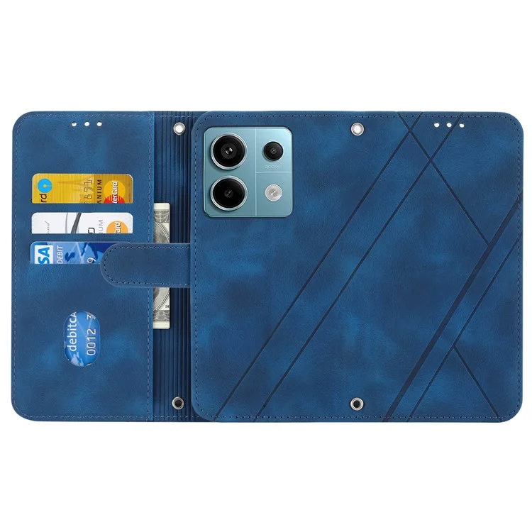For Xiaomi Redmi Note 13 Pro 5G / Poco X6 5G Wallet Case PU Leather+TPU Phone Cover Imprinted Line - Blue